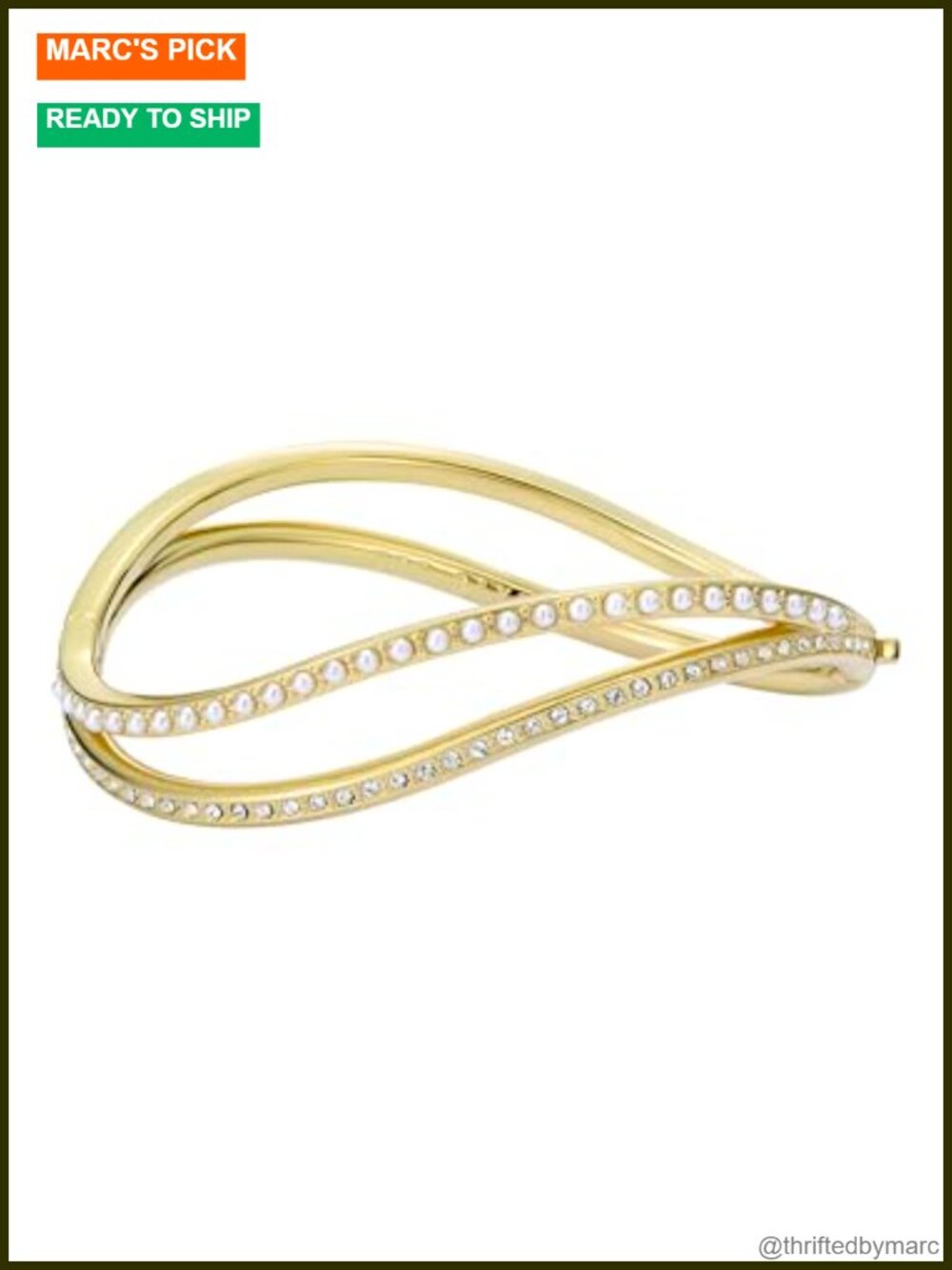 Wavie Jewelled Wave Hinged Bangle Bracelet Gold-Tone Plated Brass European